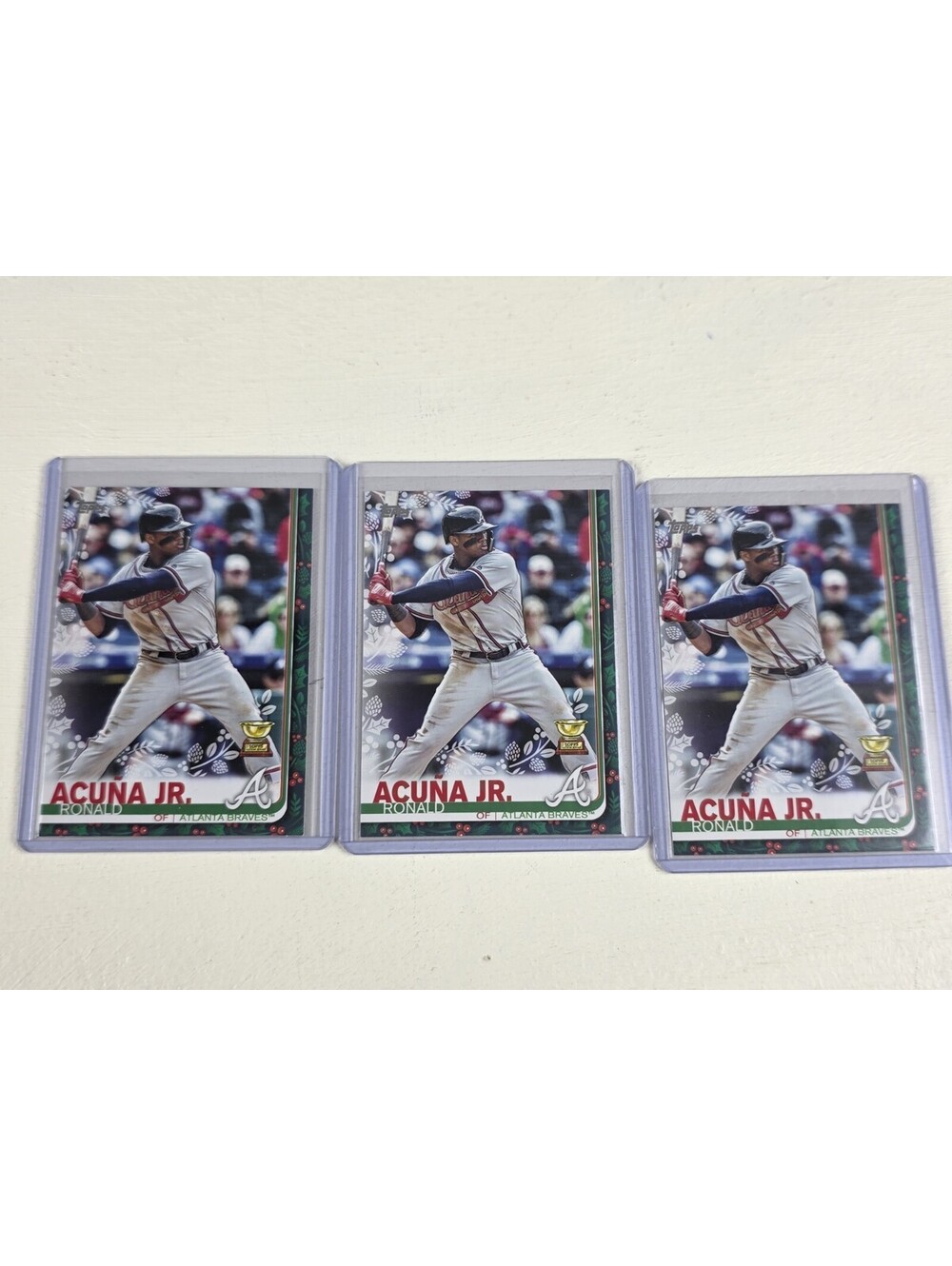 3x Ronald Acuna jr. 2019 Topps Holiday SP Gold Cup ROY CARD